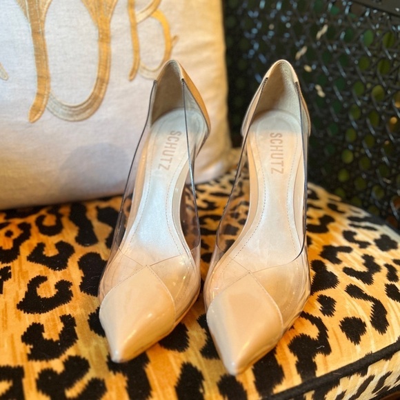 SCHUTZ Garthy Pump Honey Beige Clear Vinyl and Nude High Heels - Picture 2 of 9
